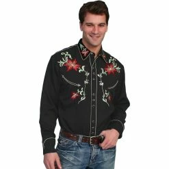 Scully Men's Legends Poly/Rayon Blend Snap Front Western Show Shirt, Black, P-633-BLK-L