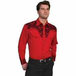 Scully Legends Men's Poly/Rayon Blend Snap Front Shirt, P-634-RED-L