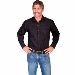 Scully Legends Men's Snap Front Shirt With Tonal Yokes Front and Back Embroidery, P-809-BLK-L