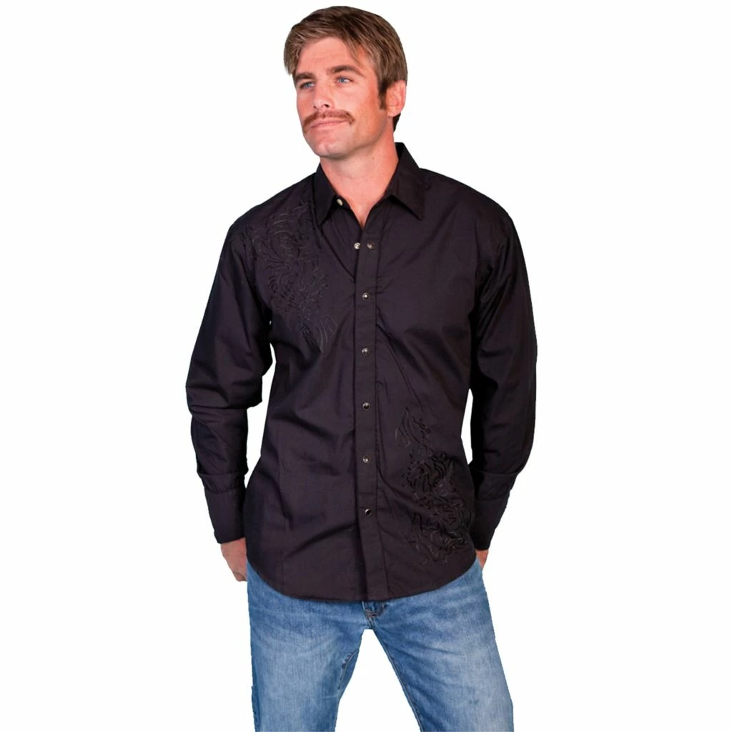 Scully Legends Men's Snap Front Shirt With Tonal Yokes Front Embroidery, P-810-BLK-L 3 Scully Legends Men's Snap Front Shirt With Tonal Yokes Front Embroidery, P-810-BLK-L