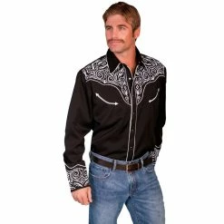 Scully Legends Men's Poly/Rayon Blend Snap Front Shirt, P-815-BLK-L