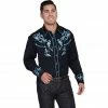 Scully Men's Legends Embroidered Two-Tone Leaf Western Show Shirt, Black, P-844-BLK-L -Deals Scully Store 1208446