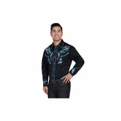 Scully Men's Legends Embroidered Two-Tone Leaf Western Show Shirt, Black, P-844-BLK-L -Deals Scully Store 1208446 A3