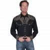 Scully Men's Legends Embroidered Scroll Western Show Shirt, Black, P-852-BLK-L -Deals Scully Store 1208489
