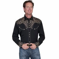 Scully Men's Legends Embroidered Scroll Western Show Shirt, Black, P-852-BLK-L