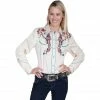 Scully Legends Women's Full Color Embroidered Horse and Flower Shirt, PL-856C-CRM-L