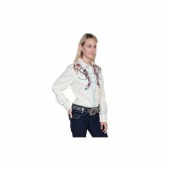 Scully Legends Women's Full Color Embroidered Horse and Flower Shirt, PL-856C-CRM-L 9 Scully Legends Women's Full Color Embroidered Horse and Flower Shirt, PL-856C-CRM-L -Deals Scully Store 1208691 A3