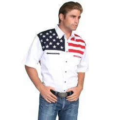 Deals Scully Store 12 Scully Patriot Collection Men's 100% Cotton Snap Front Short Sleeve Shirt, P-756SS-WHT-L