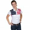 Scully Women's Patriot Collection 100% Cotton Snap Front Cap Sleeve Western Blouse, Red/White/Blue, PL-756SS-WHT-L