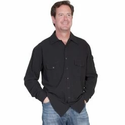 Scully Cantina Collection Men's Peruvian Cotton Button Front Long Sleeve Shirt, CM5-BLK-L