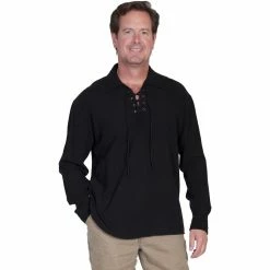 Scully Cantina Collection Men's Peruvian Cotton Button Front Long Sleeve Shirt, CM8-BLK-L