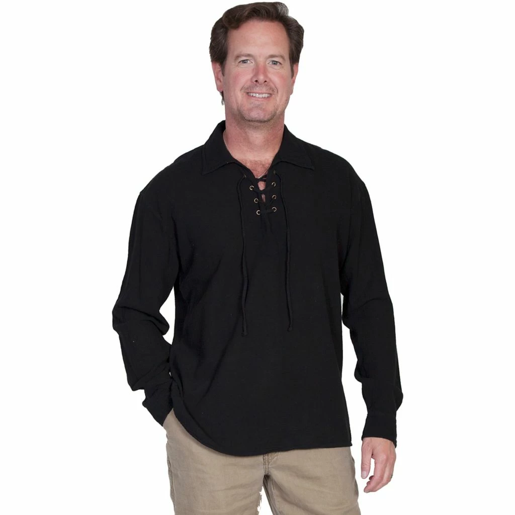 Scully Cantina Collection Men's Peruvian Cotton Button Front Long Sleeve Shirt, CM8-BLK-L 3 Scully Cantina Collection Men's Peruvian Cotton Button Front Long Sleeve Shirt, CM8-BLK-L