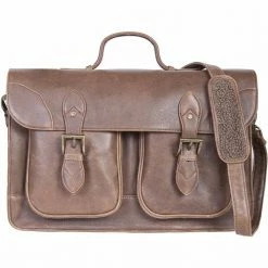 Scully Leather Satchel Briefcase with Dual Buckle Flap Closure, 604-10-29-F