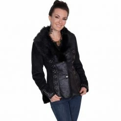 Scully Honey Creek Women's Faux-Fur Jacket with Metallic Button Closures, 8021-BLK-XXL