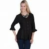 Scully Honey Creek Women's Rayon Multi-Fabric 3/4 Sleeve Blouse, HC67-IVO-XXL