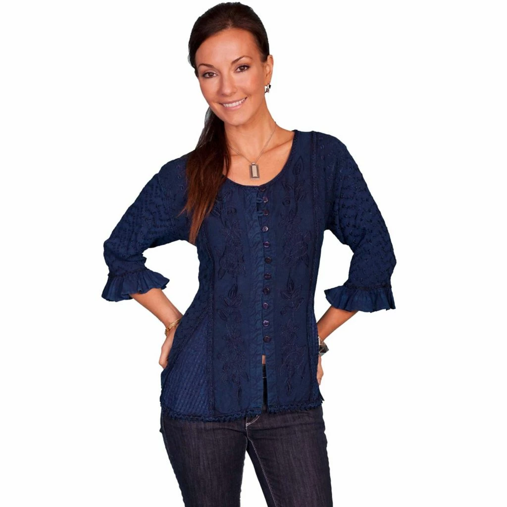 Scully Honey Creek Women's Rayon Multi-Fabric 3/4 Sleeve Blouse, HC67-IVO-XXL 6 Scully Honey Creek Women's Rayon Multi-Fabric 3/4 Sleeve Blouse, HC67-IVO-XXL - Image 4