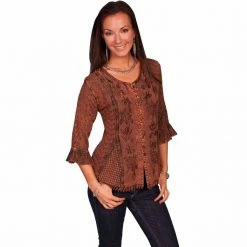 Scully Honey Creek Women's Rayon Multi-Fabric 3/4 Sleeve Blouse, HC67-IVO-XXL 8 Scully Honey Creek Women's Rayon Multi-Fabric 3/4 Sleeve Blouse, HC67-IVO-XXL -Deals Scully Store 1217741