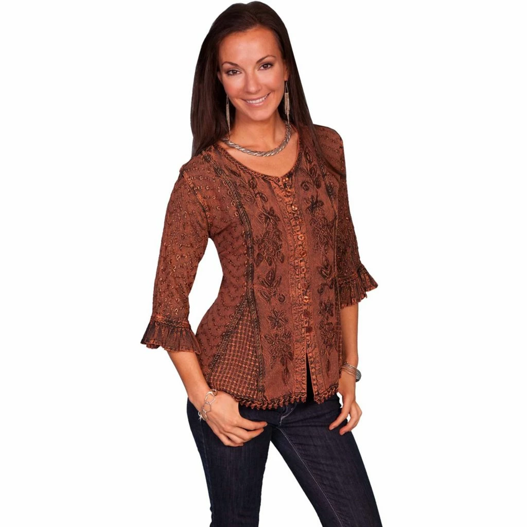 Scully Honey Creek Women's Rayon Multi-Fabric 3/4 Sleeve Blouse, HC67-IVO-XXL 5 Scully Honey Creek Women's Rayon Multi-Fabric 3/4 Sleeve Blouse, HC67-IVO-XXL - Image 3